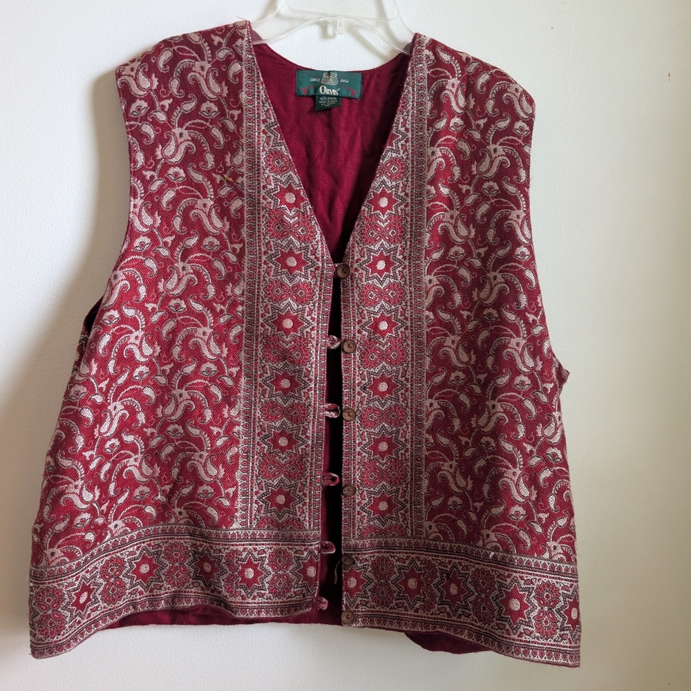 Orvis Burgundy and Cream Paisley Vest